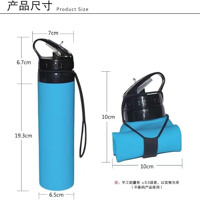 Collapsible Water Bottles 20oz, Leak Proof, BPA-Free, Foldable Silicone Travel Water Bottle for Cycling, Hiking, Outdoors Sapphire Blue