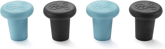 Outset Silicone Wine Bottle Stopper, Set of 4, Black and Blue