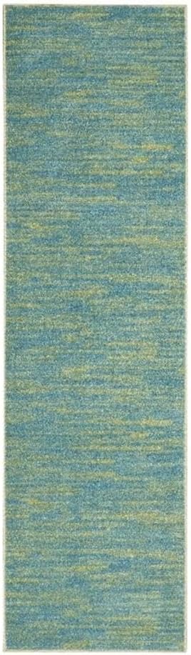 Nourison Essentials Blue Green 2'2" x 16' Area Rug Easy Clean, Non Shedding, Bed Room, Living Room, Dining Room, Kitchen (16' Runner)