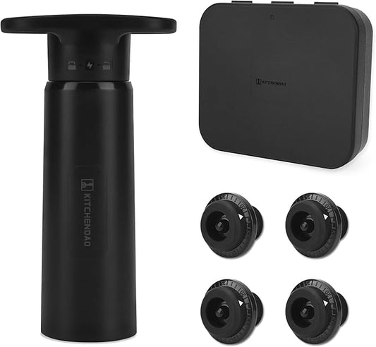 KITCHENDAO Wine Saver Pump with Sound Indicator,4 Vacuum Wine Stoppers and Storage Box,Reusable Wine Stoppers Preserver to Keep Wine Fresh,Ideal Wine Accessories Wine Preserver(Black)