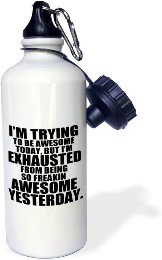 3dRose Im Trying to be Awesome Today Black Sports Water Bottle, 21oz, Multicolored