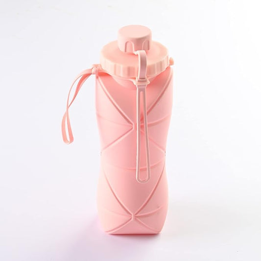 Collapsible Water Bottle, Silicone Foldable Water Bottles For Travel, Easy-To-Carry Design And Compact Size, BPA Free, 20 oz (Pink)