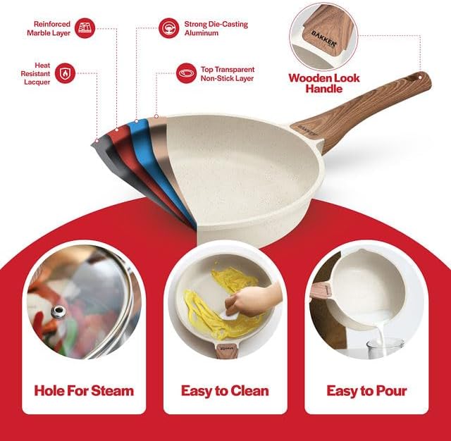 Bakken-Swiss 14-Piece Kitchen Cookware Set – Granite Non-Stick – Eco-Friendly – for All Stoves & Oven-Safe