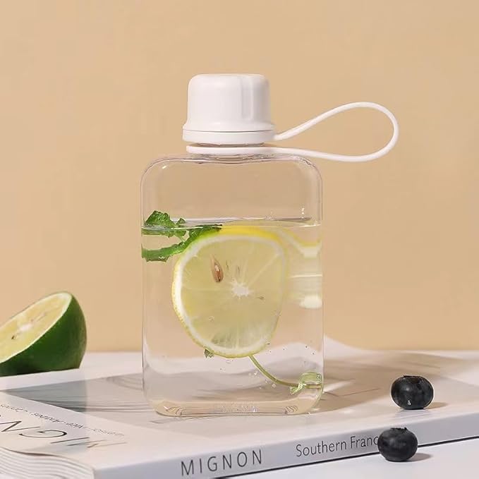 Flat Water Bottle Travel Flask Portable 8.2 oz BPA Free Tritan Square Water Bottles Leakproof Slim Water Bottle for Purse Travel Pocket Sports Fitness (White, 8.2 OZ)