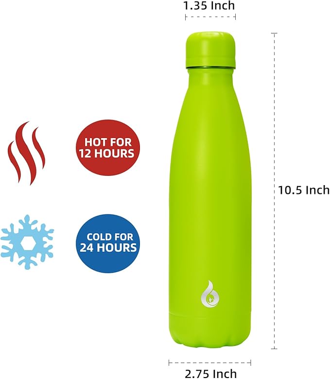 BJPKPK Stainless Steel Water Bottles 17oz Insulated Water Bottle Dishwasher Safe Sports Water Bottles for Travel-Green