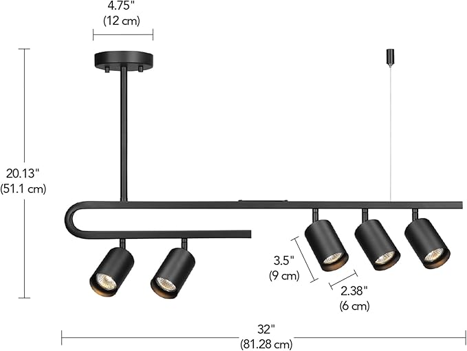 Globe Electric 64000121 32" 5-Light Track Lighting, Matte Black, Side Canopy, Pivoting Track Heads, Side Canopy