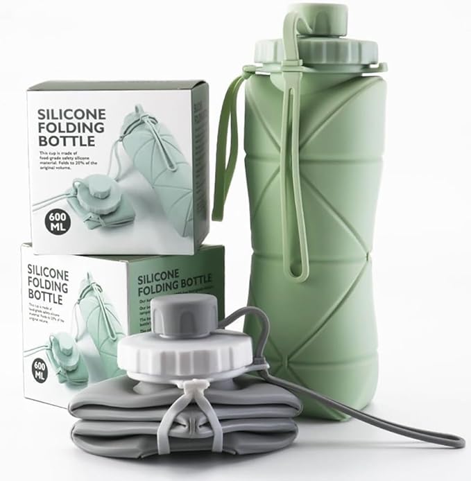 Collapsible Water Bottle, Silicone Foldable Water Bottles For Travel,Lightweight, Leakproof, and Reusable Perfect for Travel, Camping, Yoga, and Outdoor Sports,BPA Free, 20 oz(Gray)