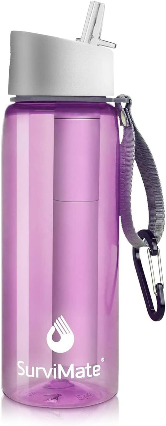 SurviMate 0.01μm Ultra-Filtration Filtered Water Bottle, Portable Water Filter Bottle with 4-Stage Filtration for Survival, Camping, Hiking, Backpacking, Drinking, Emergency