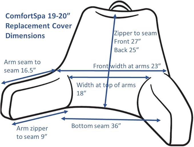ComfortSpa Reading Pillow Replacement Cover for 19 inch Back Rest Pillow, Polyester Velour Machine Wash and Dry (Grey)