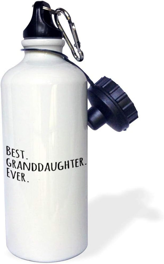 3dRose "Best Granddaughter Ever-Gifts for Grandaughters-black text" Sports Water Bottle, 21 oz, White