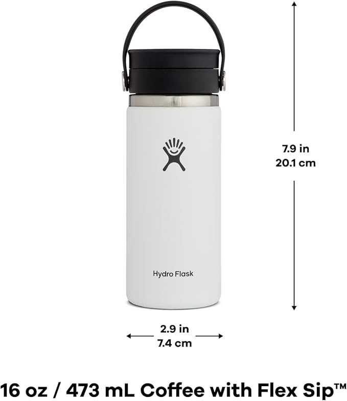 Hydro Flask Stainless Steel Wide Mouth Bottle with Flex Sip Lid and Double-Wall Vacuum Insulation for Coffee, Tea and Drinks