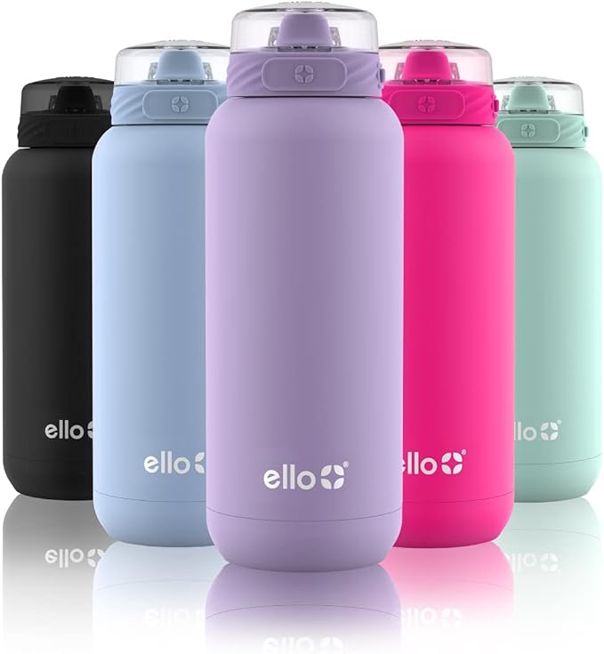 Ello Cooper 32oz Stainless Steel Water Bottle with Straw and Carry Handle, Double Walled and Vacuum Insulated Metal, Leak Proof Locking Lid with Soft Silicone Spout, Reusable, BPA Free, Lilac