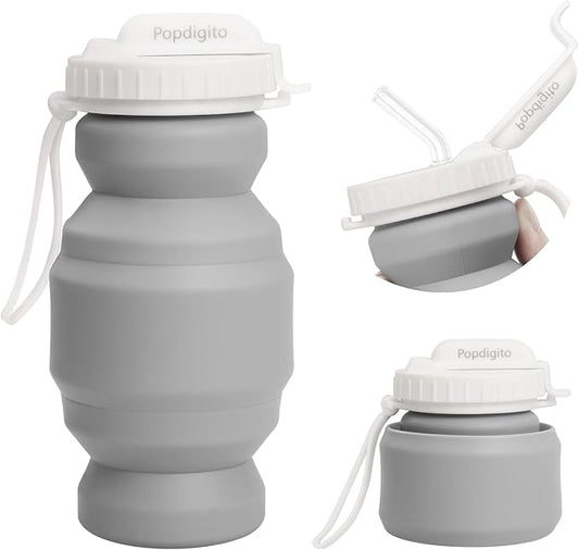 Collapsible Water Bottles,BPA-Free Leak-Proof Silicone Foldable Water Bottle Cup 20.6oz,Durable Lightweight Bottle for Gym Travel Camping Hiking Running (Type2 grey little 320ml)