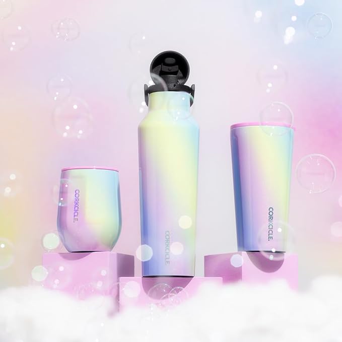 Corkcicle Insulated Canteen Travel Water Bottle, Triple Insulated Stainless Steel, Easy Grip Straw Mouth, Keeps Beverages Cold for 25 Hours or Warm for 12 Hours, 20 oz, Rainbow Unicorn