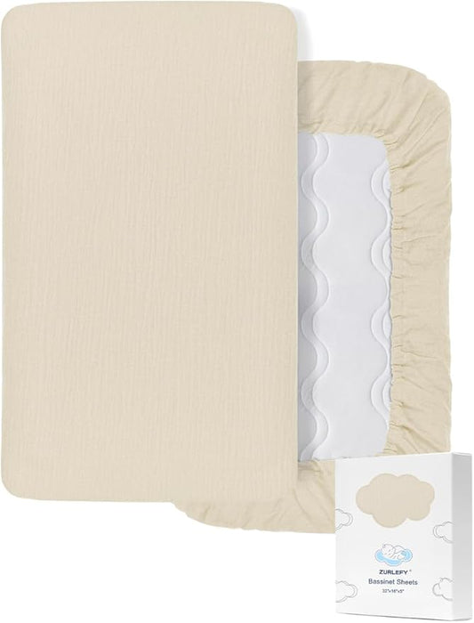 Beige Bassinet Mattress Sheets, Muslin Bassinet Sheet 32"x16" for Rectangle, Oval, Hourglass Bassinet Mattress, Moses Basket Sheets (46B-11)