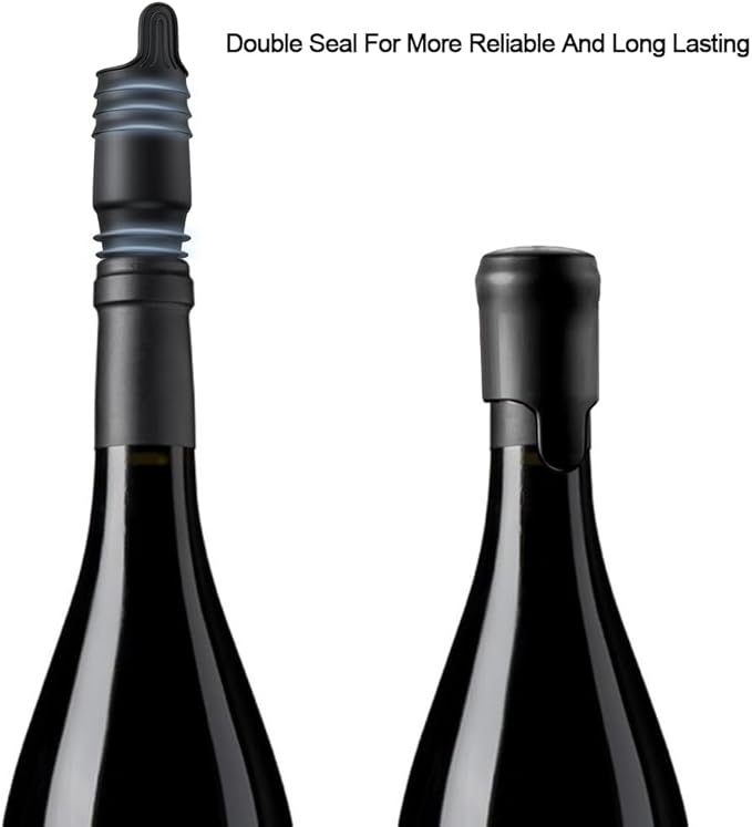 Silicone Wine Stopper Reusable Wine Bottle Stopper, 8Pcs Champagne Stoppers for Bottles, Food Grade Rubber Wine Stoppers for Wine Bottles (Black+Red)