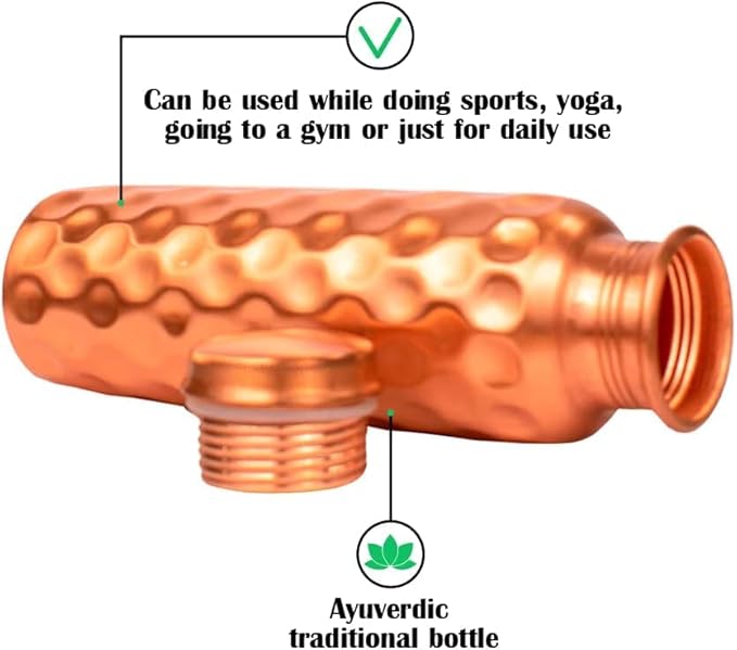 Copper Water Drinking Bottle Ayurvedic Health Benefits Diamond Pattern Water Bottle (1 Bottle)
