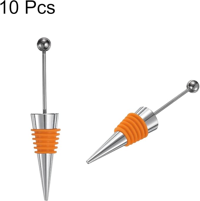 uxcell 10 Pcs Bead Wine Bottle Corks, Wine Stopper Cork, Wine Stopper, Reusable Wine Bottle Corks Sealing Plug Bottle for Beverage Holiday Party Bar,Silver/Orange