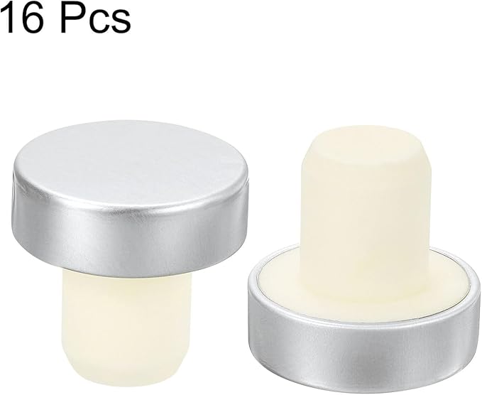 uxcell 16Pcs T-shaped Stoppers, 0.63inch Dia Cork Wine Stopper Reusable Wine Bottle Corks Sealing Plug for Wine Beer Beverage Bottle Crafts, Silver