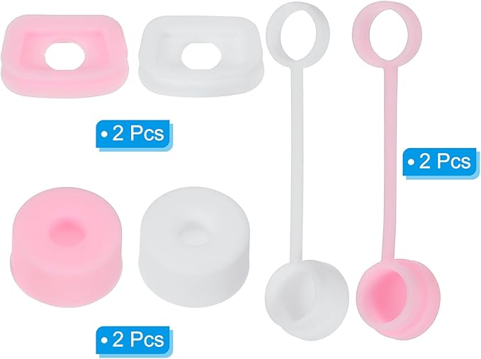 PATIKIL Silicone Spill Stopper for Straw Cup 1.0 40oz/ 30oz, Set of 6 Tumbler Accessories Including 2 Straw Cover Cap, 2 Square Spill Stopper and 2 Round Leak Stopper, White/Pink