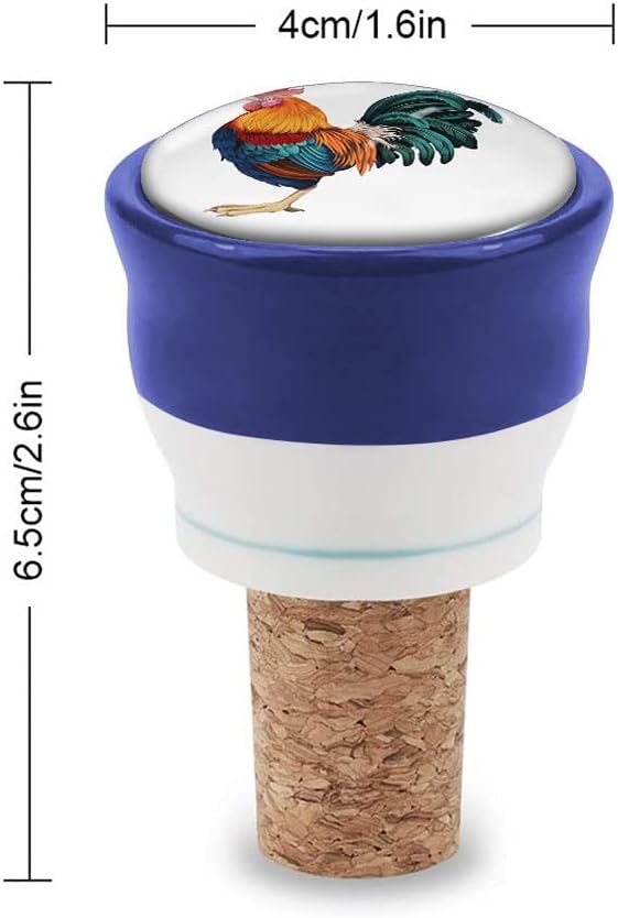 WIRESTER Set of 4 Ceramic Cork Decorative Wine Bottle Stoppers For Bar, Holiday, Party, Wedding - Chickens