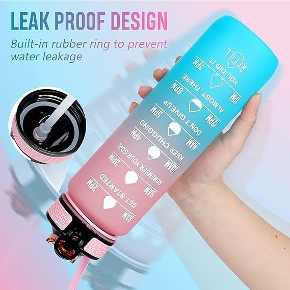 Corgi Butt 32 OZ Drinking Water Bottle with Times to Drink and Straw, Motivational with Carrying Strap, Leakproof BPA & Toxic Free, Ensure You Drink Enough Water for Fitness Gym Outdoor