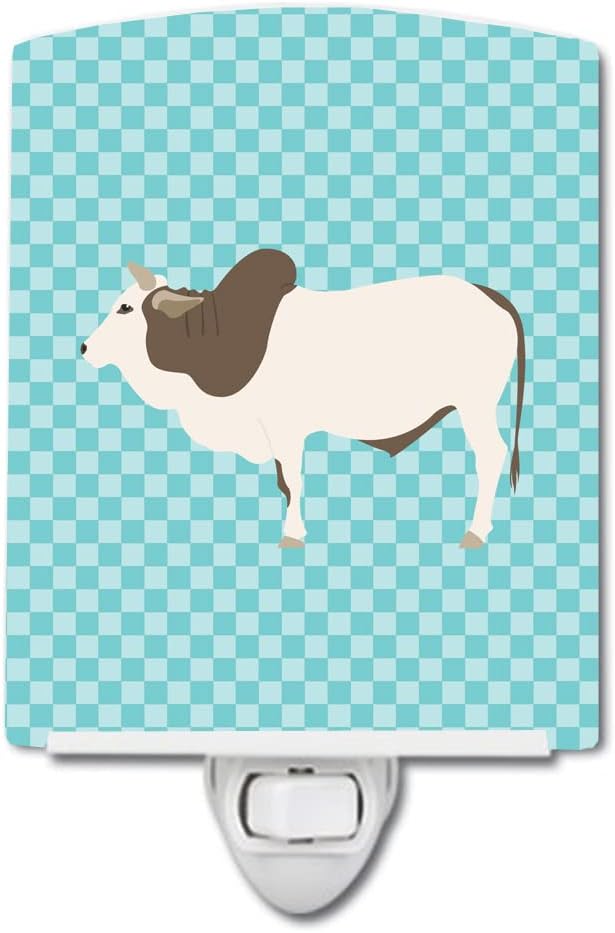 Caroline's Treasures BB8004CNL Malvi Cow Blue Check Ceramic Night Light Compact, UL-Certified, Ideal for Bedroom, Bathroom, Nursery, Hallway, Kitchen, 6x4x3, Multicolor