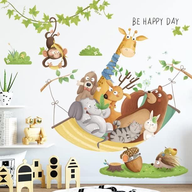 Cartoon Animal Giraffe Lion Monkey Rattan Kindergarten Classroom Wall Decoration Children's Room Wall Sticker