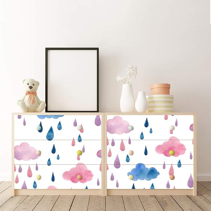 Amaonm Removable 15.8 x 98.4inch Rainbow Colorful Clouds and Raindrop Wall Decals DIY Wallpaper Wall Stickers Murals Decor for Kids Babys Girls Bedroom Teens Nursery Living Room Door Desk Decoration