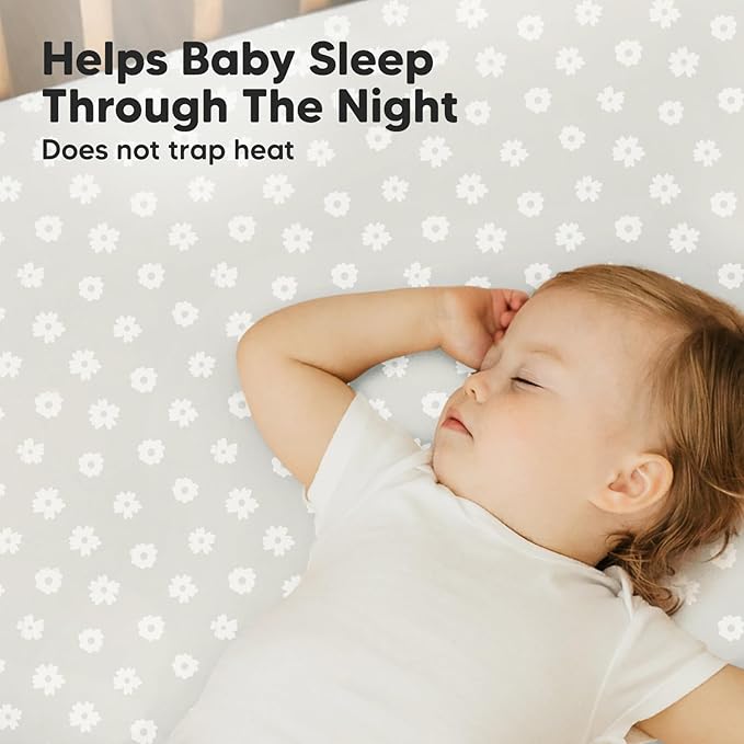 Pack and Play Sheets Fitted, 2-Pack Mini Crib Sheets - Pack N Play Sheets, Organic Fitted Crib Sheet for Pack and Play Mattress, Playard Baby Crib Sheets, Crib Sheets Neutral for Boys, Girls (Meadow)