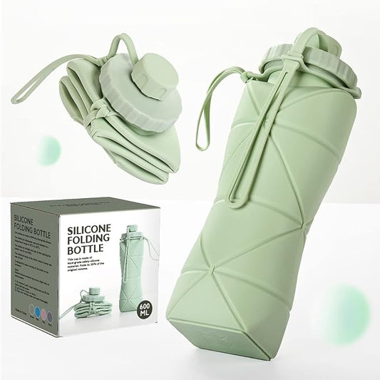 Collapsible Water Bottle, Silicone Foldable Water Bottles For Travel, Easy-To-Carry Design And Compact Size, BPA Free, 20 oz (Green)