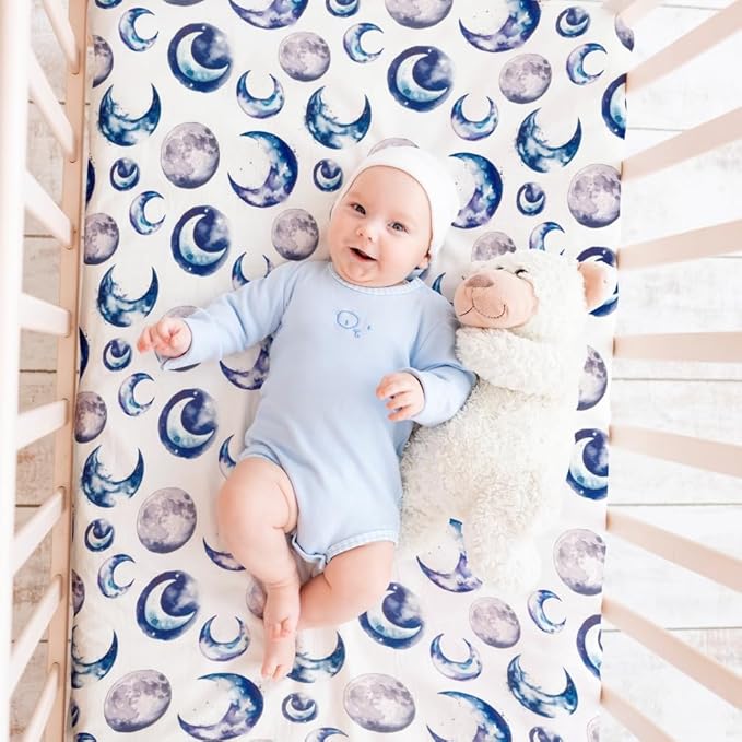 4 Pack Fitted Pack N Play Sheets for Baby Boys Neutral Unisex Breathable Soft Toddler Mini Crib Sheets for Pack and Play Mattress (Sky)