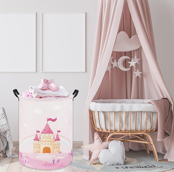 Pink Castle Kids Laundry Basket Baby Hamper Castle Toy Storage Bin for Boys Room Decor Baby Nursery Hamper Gift Baskets for Bedroom Bathroom(Castle)
