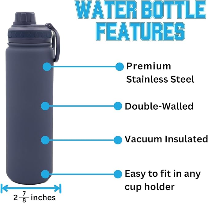 Michigan Wolverines Water Bottle - Navy Double Walled Stainless Steel 24 oz Keeps Drinks Cold or Hot