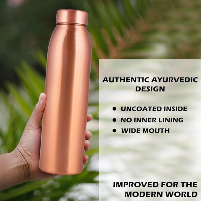 Copper Water Bottle 1Liter - Gift Box of 6, Plain 3, Hammered 3, an Ayurvedic vessel made from pure copper - helps you drink more water, with many health benefits