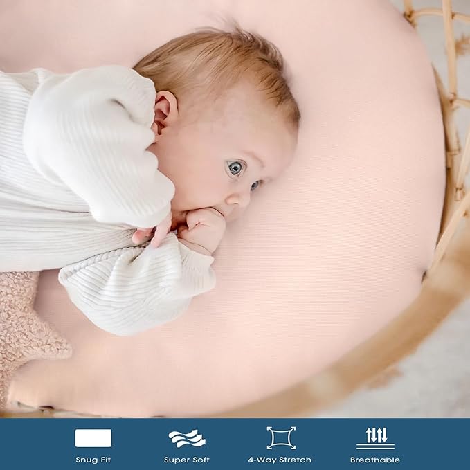 GRSSDER Stretchy Ultra Soft Fitted Bassinet Sheet 2 Pack, Universal Fit for Bassinets Baby Cradle Moses Basket Oval Rectangle Mattress Safe and Snug, Jersey Bassinet Sheets for Girls, Cream/Pink