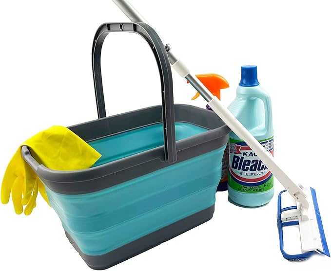 SAMMART 12L (3.1 gallon) Collapsible Rectangular Handy Bucket/Multiuse Foldable Water Pail for Camping, Fishing (Alloy Grey + Crystal Blue (Set of 2))