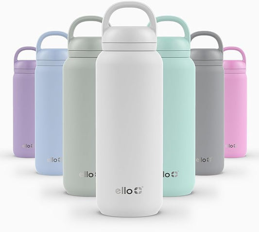 Ello Cooper Twist 32oz Stainless Steel Water Bottle with Chug Lid | Leak Proof | Double Walled and Vacuum Insulated | Built in Carry Loop | Dishwasher Safe | White