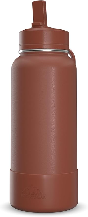 Hydrapeak 32oz Sport Insulated Water Bottle with Straw or Chug Lid, Leak & Spill Proof, Keeps Drinks Cold for 24 Hours, Hot for 12 Hours, Premium Stainless Steel Water Bottles (32oz, Gingerbread)