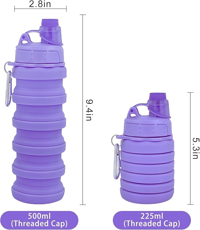 Collapsible Water Bottle, Foldable Cup,500Ml Collapsible Sport Water Bottle Bpa Reusable Travel Water Bottles For Hiking Biking Running Outdoor Gym (Gray+Purple)