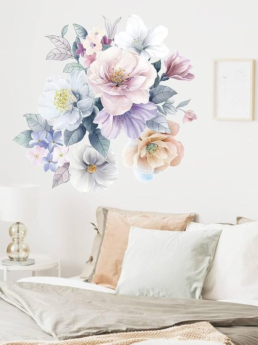 Peony Wall Decal Peonie Wall Sticker Kids Flower Wall Decals Watercolor Floral Removable Peel n Stick for Kids Livingroom, Nude Pink, fx-d96