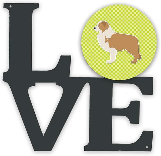 Caroline's Treasures BB3822WALV Red Border Collie Checkerboard Green Metal Wall Artwork Love Indoor Outdoor Art Decor Patio, Bathroom, Kitchen Colorful Aluminum and Black Steel Sculpture