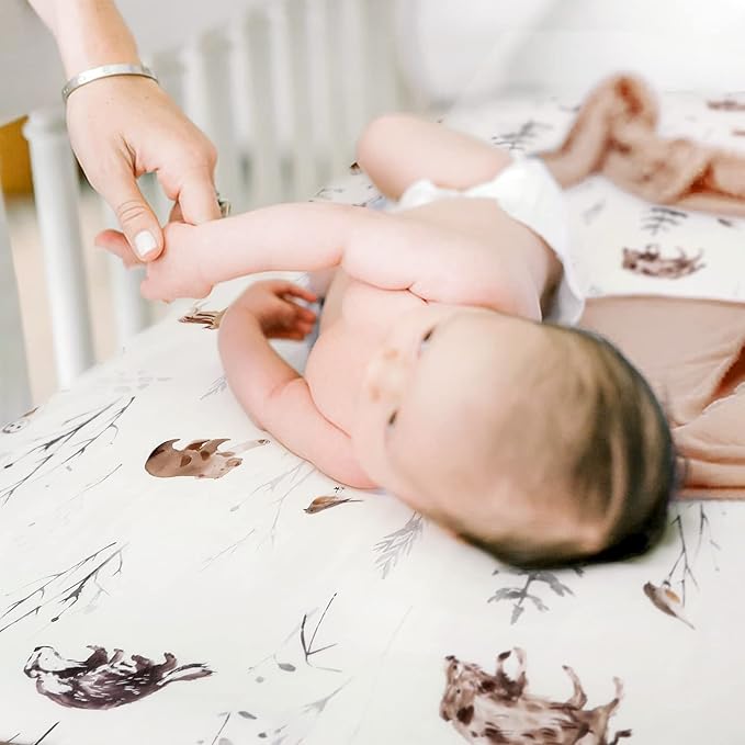 GRSSDER Stretch Ultra Soft Jersey Knit Fitted Crib Sheets Set 2 Pack，Fit All Standard Crib Mattress Pads Safe and Snug, Stylish Pattren of Jungle Animals