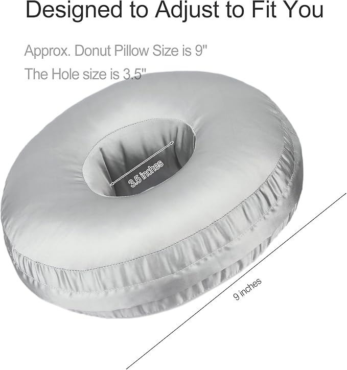 Silky Ear Piercing Pillows with Holes Removable Pillowcase Washable Donut Pillow for Ear Pain Side Sleeping Cartilage CNH Pressure Sore Tinnitus Headphones Relief Guard Protector Gray