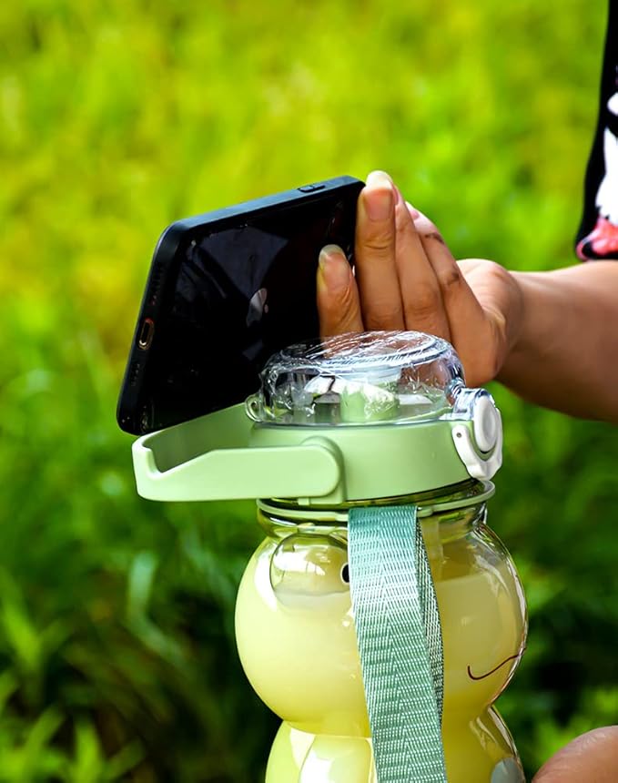 Cute Frog Water Bottle Portable Large Clear Sports Water Bottles with Straw and Strap 29oz for Girls,Women