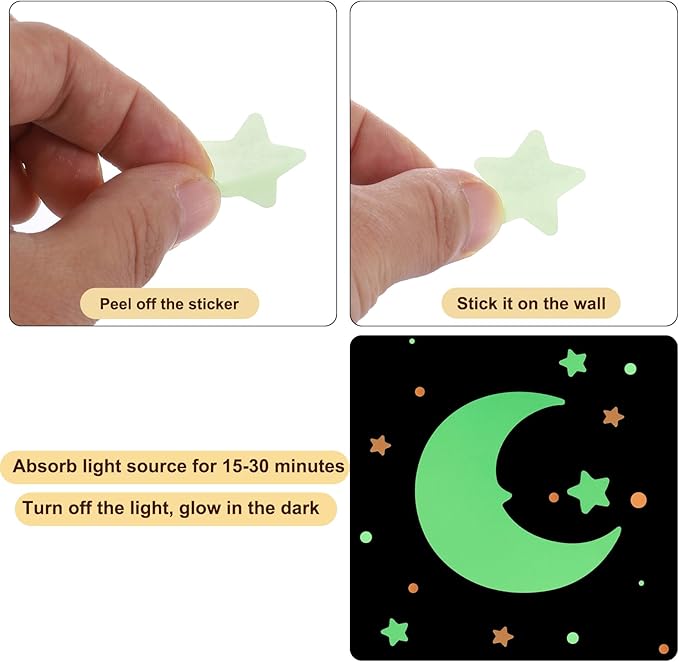 uxcell Glow Stars and Moon, Glow in The Dark Stickers, Stars and Squares Wall Decals Glowing Decal Decoration for Ceiling and Wall