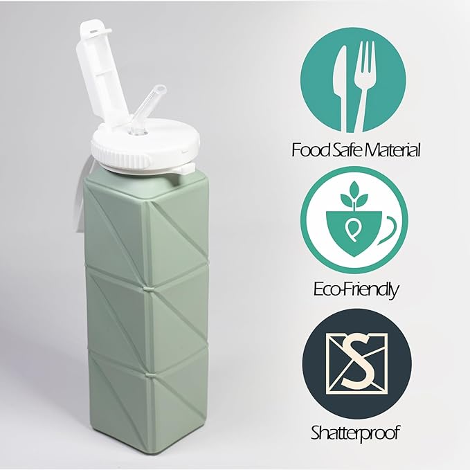 Collapsible Water Bottle, Silicone Foldable Water Bottles For Travel, Easy-To-Carry Design And Compact Size, BPA Free, 20 oz (4-Pack, 4 Colors (Cuboid))