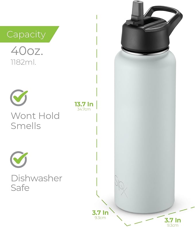 SipX™ Triple-Insulated Stainless Steel Water Bottle 40oz. With 3 Lids, BPA-Free Reusable Insulated Water Bottle Keeps Cold 24 Hours, Metal Water Bottle Made Of Sustainable Material For Hiking & Biking