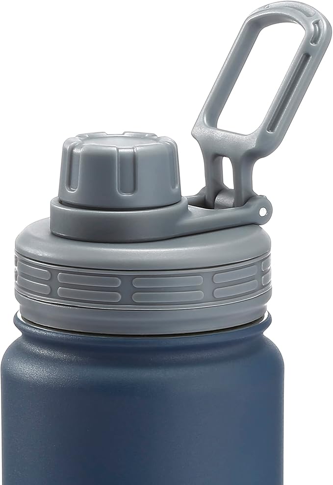 STOVER 25oz Insulated Water Bottle, Wide Mouth Double-Walled Stainless Steel- Vacuum Sealed, Leakproof, Durable, Slim Design Fits in Cup Holder- Flip Top Lid/Spout for Travel- Women/Men (Navy Blue)