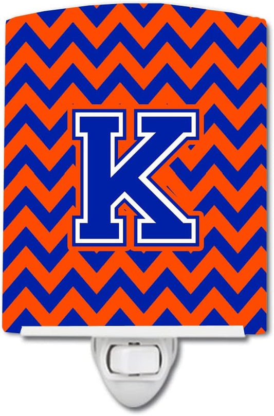 Caroline's Treasures CJ1044-KCNL Letter K Chevron Orange and Blue Ceramic Night Light Compact, UL-Certified, Ideal for Bedroom, Bathroom, Nursery, Hallway, Kitchen, 6x4x3, Multicolor